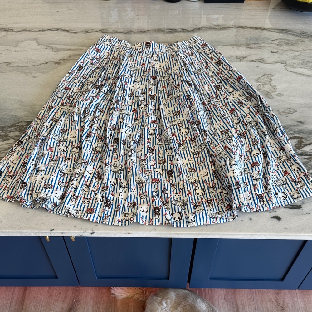 Blue & White Striped Floral Circle Skirt